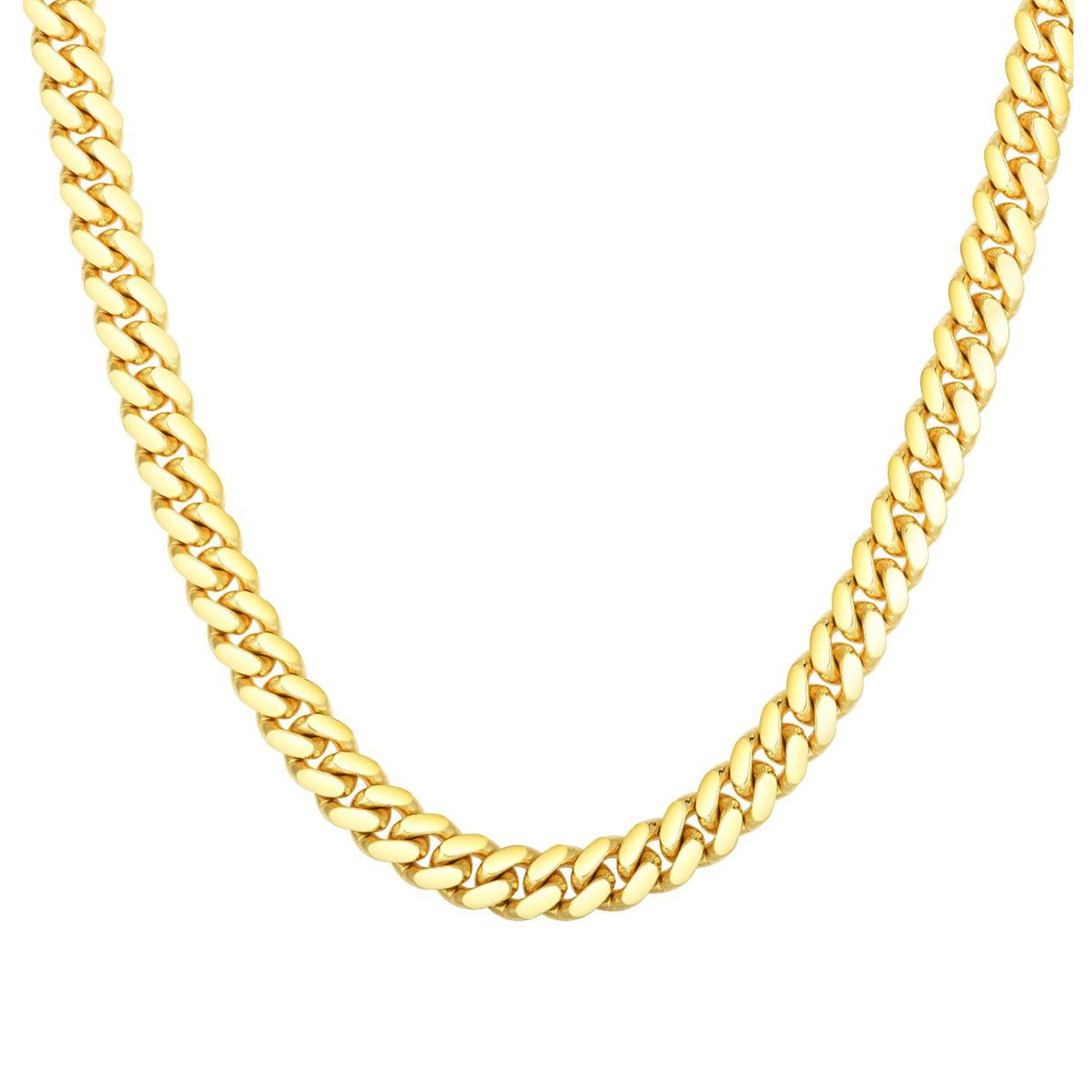 14k Yellow Solid Gold Miami Cuban Link Chain Necklace, Width 8.2mm fine designer jewelry for men and women