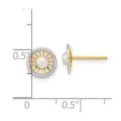 14k Real Two-tone Gold Freshwater Cultured Pearl Post Earrings, 3mm fine designer jewelry for men and women