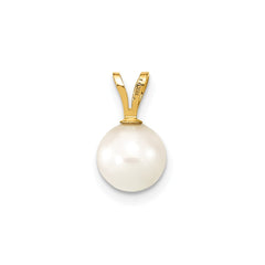 14k Yellow Gold 8mm Round White Saltwater Cultured Pearl Pendant fine designer jewelry for men and women