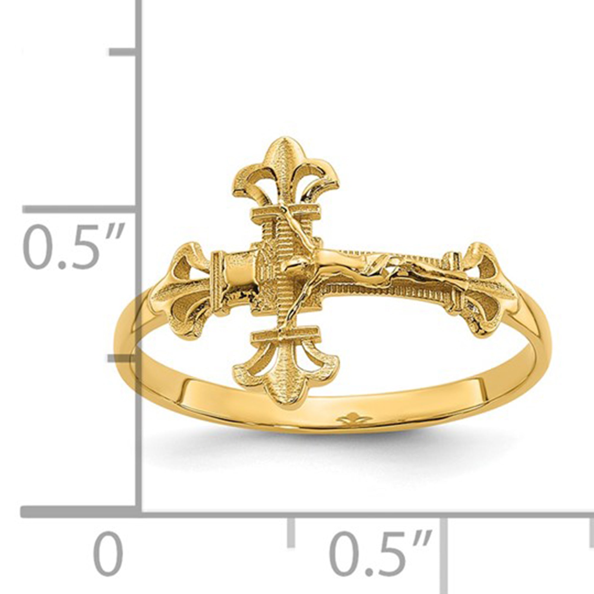 14K Real Yellow Gold Diamond Cut Crucifix Ring, Size 7 fine designer jewelry for men and women