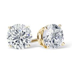 14k Yellow Gold Round VS/SI GH Lab Grown Diamond 4 Prong Stud Post Earrings fine designer jewelry for men and women