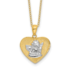 Sterling Silver With Gold Tone Angel and Heart 18in Pendant Necklace