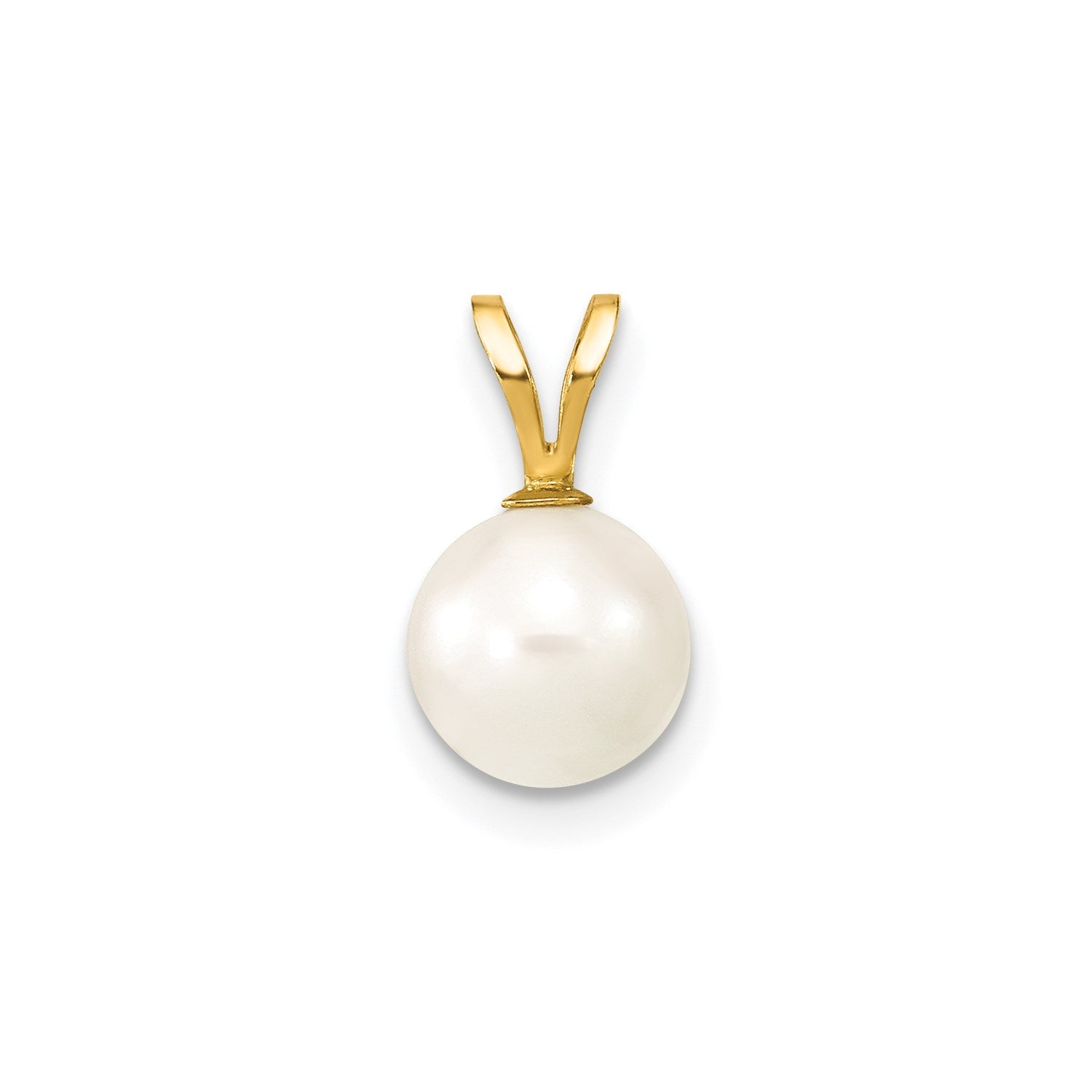 14k Yellow Gold 8mm Round White Saltwater Cultured Pearl Pendant fine designer jewelry for men and women