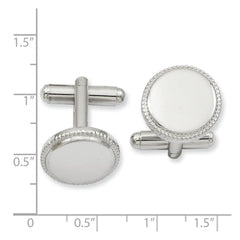 Kelly Waters Rhodium - plated Polished Beaded Round Engravable Cuff Links - JewelryAffairs