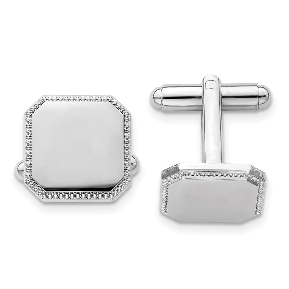 Kelly Waters Rhodium - plated Square Beaded Engravable Cuff Links - JewelryAffairs