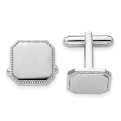 Kelly Waters Rhodium - plated Square Beaded Engravable Cuff Links - JewelryAffairs