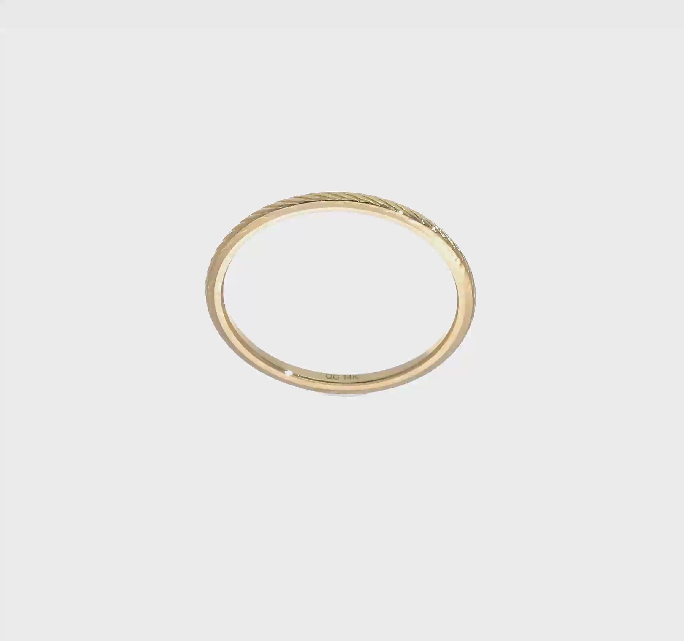14k Gold 1.2mm Twisted Wire Pattern Stackable Band Ring
