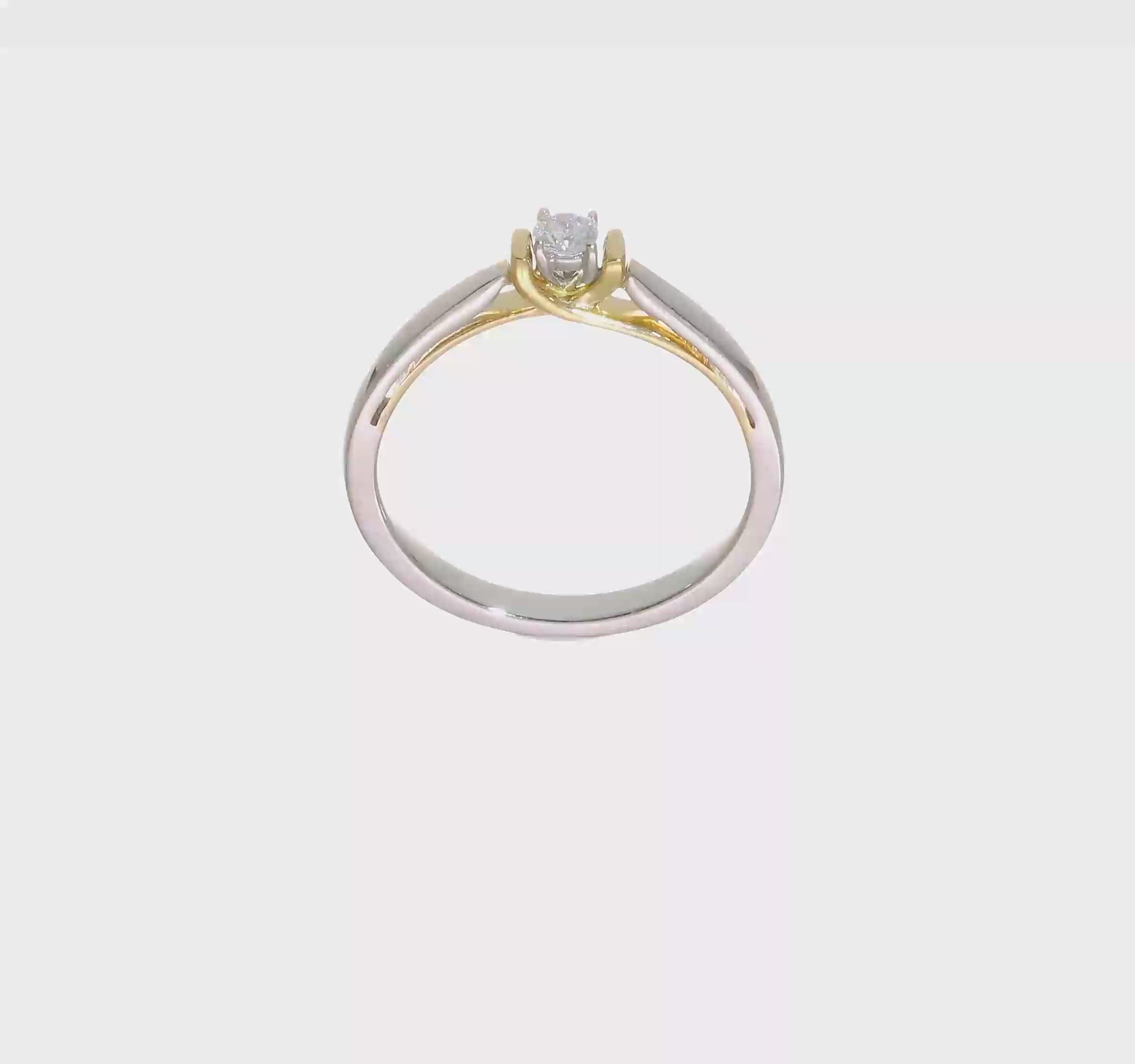 14k White and Yellow Real Gold 1/10 carat Round Diamond Promise Engagement Ring