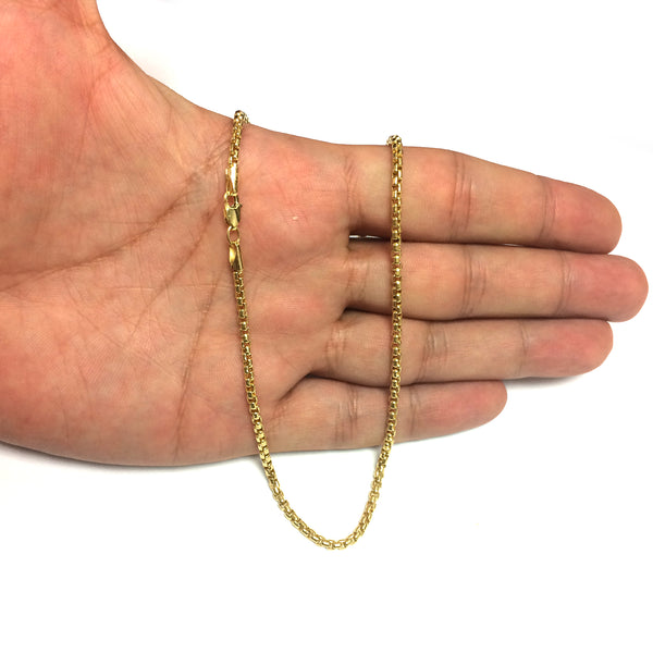 14k Yellow Solid Gold Mirror Box Chain Necklace, 2.1 fine designer jewelry for men and women