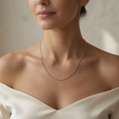 14k 2 Tone Rose And White Gold Sparkle Chain Necklace, 1.5mm