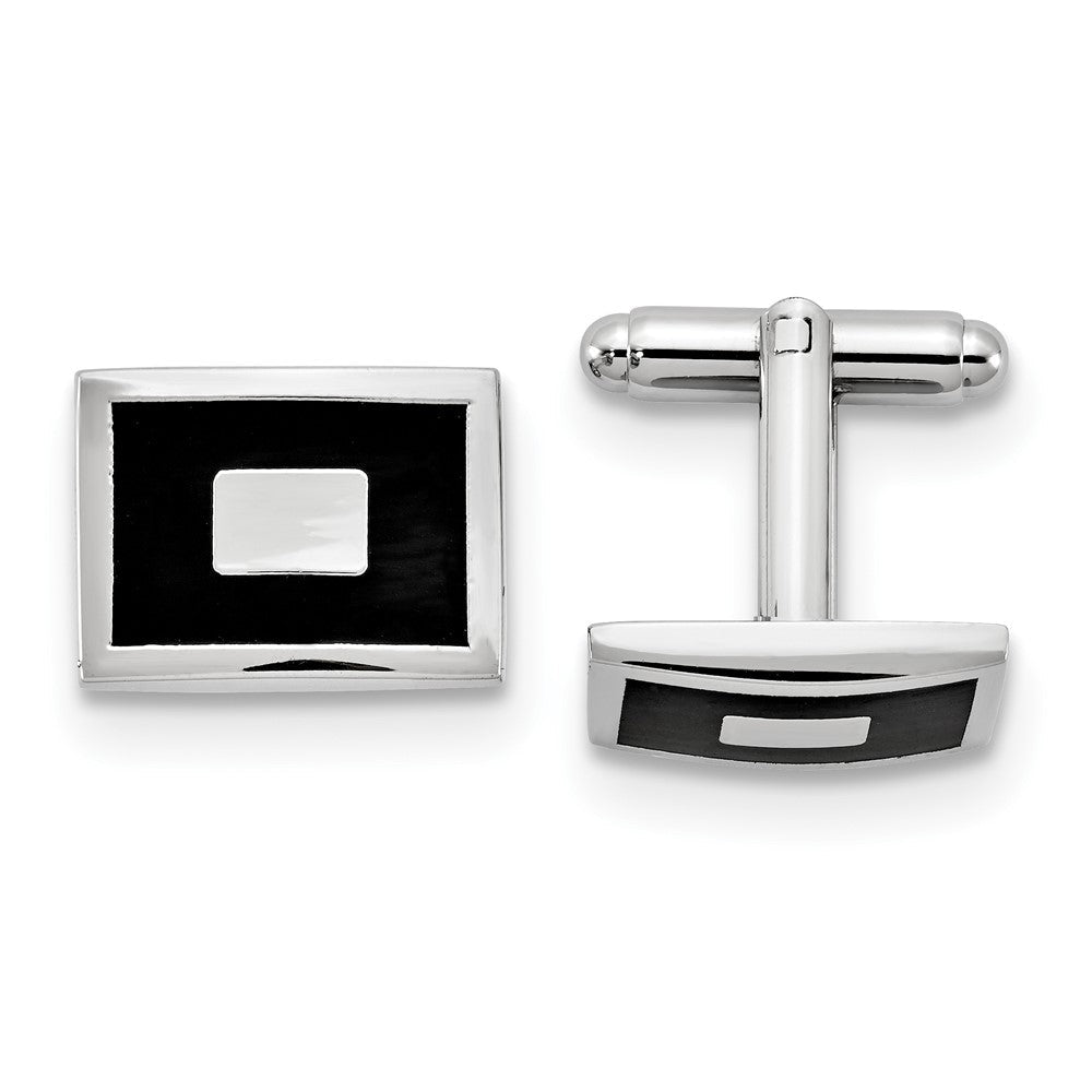 Silver - tone Black Enameled Rectangular Cuff Links - JewelryAffairs