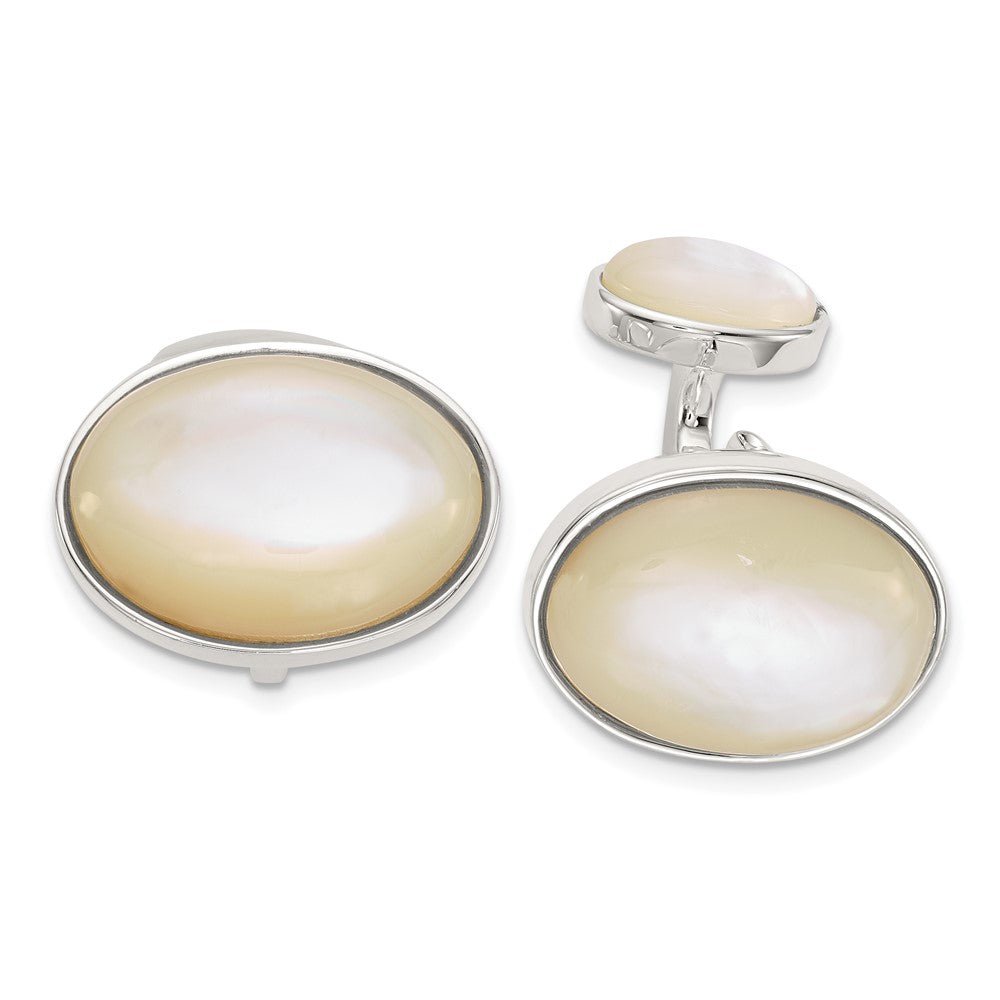 Sterling Silver Oval Mother of Pearl Cuff Links - JewelryAffairs