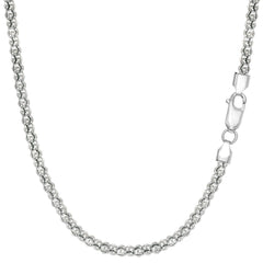 Sterling Silver Rhodium Plated Fancy Popcorn Rope Chain Necklace, 2.5mm - JewelryAffairs