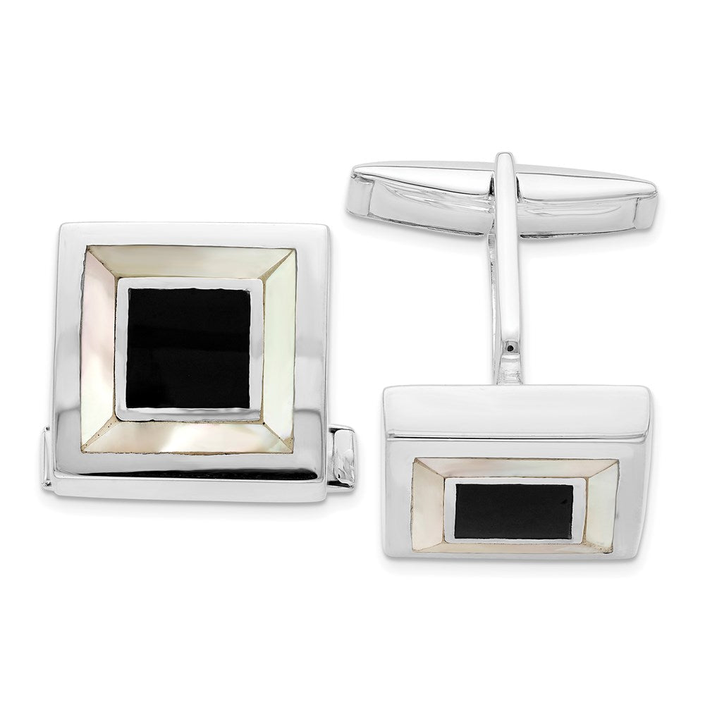Sterling Silver Rhodium - plated Mother Of Pearl & Enamel Cufflinks - JewelryAffairs