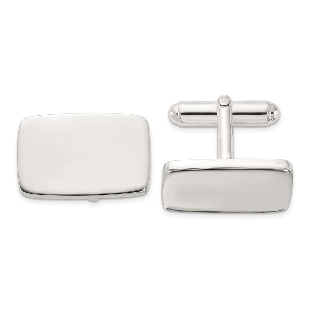 Sterling Silver Rhodium - plated Polished Rectangle Cuff Links - JewelryAffairs