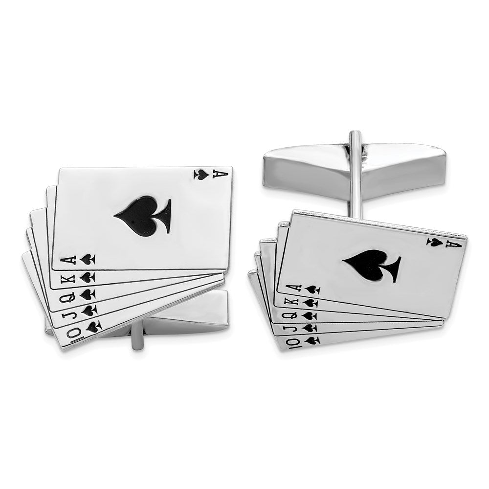Sterling Silver Rhodium - plated Royal Flush Cuff Links - JewelryAffairs