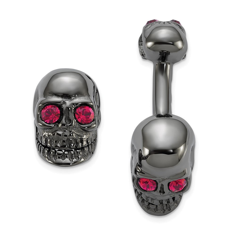 Sterling Silver Ruthenium Plated Crystal Movable Skull Cuff Link - JewelryAffairs