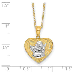 Sterling Silver With Gold Tone Angel and Heart 18in Pendant Necklace - JewelryAffairs