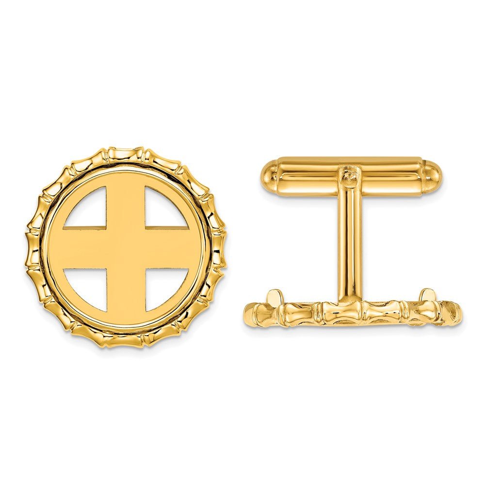 Wideband Distinguished Coin Jewelry 14k Real Gold Men's Polished Bamboo 16.5mm Coin Bezel Cuff Links - JewelryAffairs
