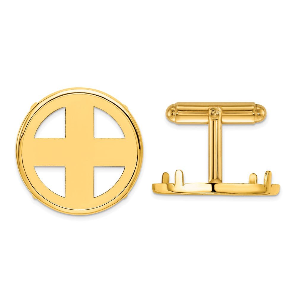 Wideband Distinguished Coin Jewelry 14k Real Gold Men's Polished Classic 21.6mm Coin Bezel Cuff Links - JewelryAffairs