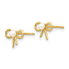 14k Yellow Gold Fresh Water Cultured Pearl Bow Post Stud Earrings, 6x9mm fine designer jewelry for men and women