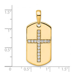 14k Gold Lab Grown Diamond Men's Cross Dog Tag Pendant fine designer jewelry for men and women