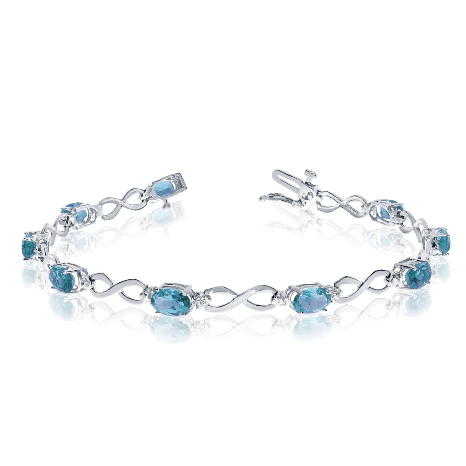 10K White Gold Oval Blue Topaz Stones And Diamonds Infinity Tennis Bracelet, 7" - JewelryAffairs