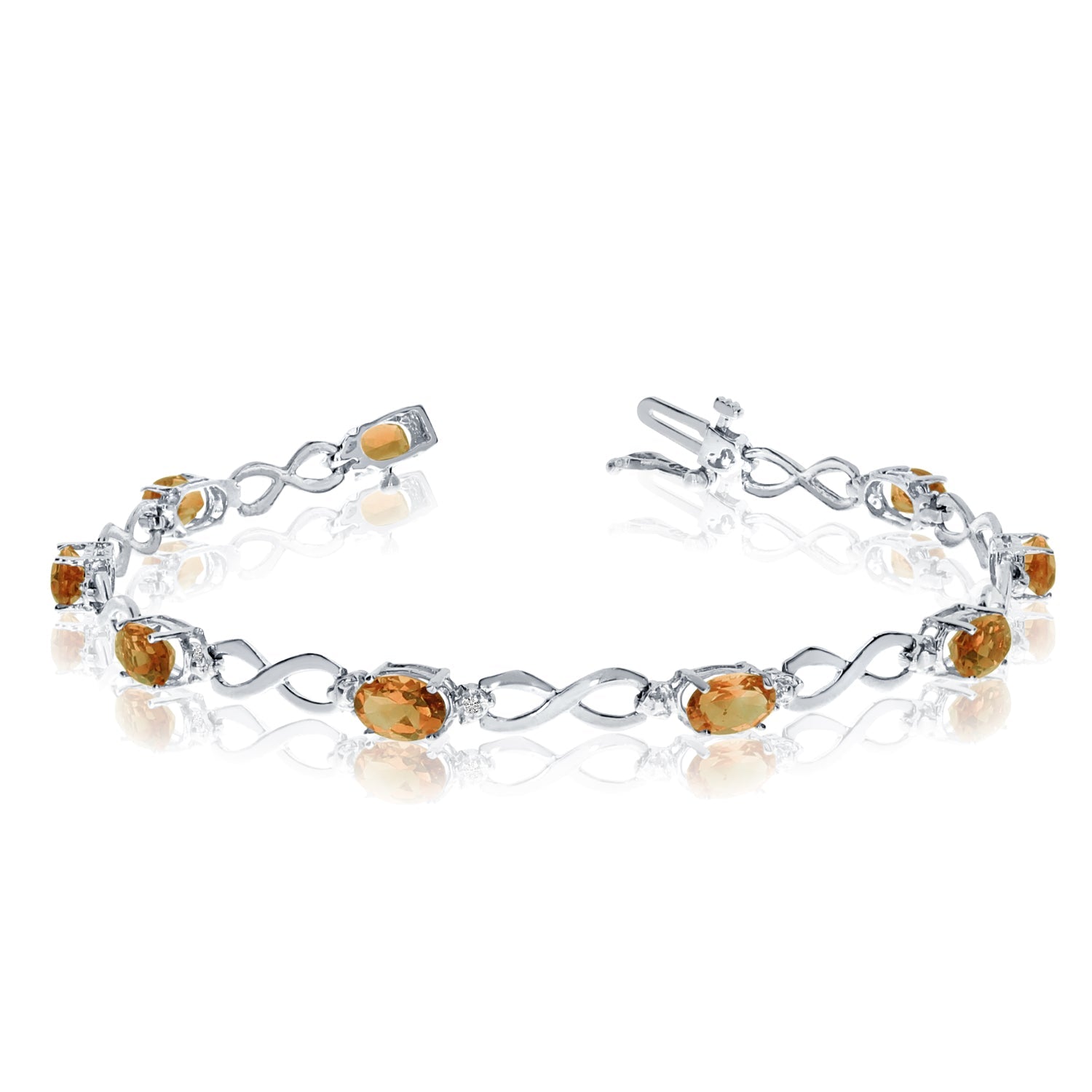 10K White Gold Oval Citrine Stones And Diamonds Infinity Tennis Bracelet, 7" - JewelryAffairs