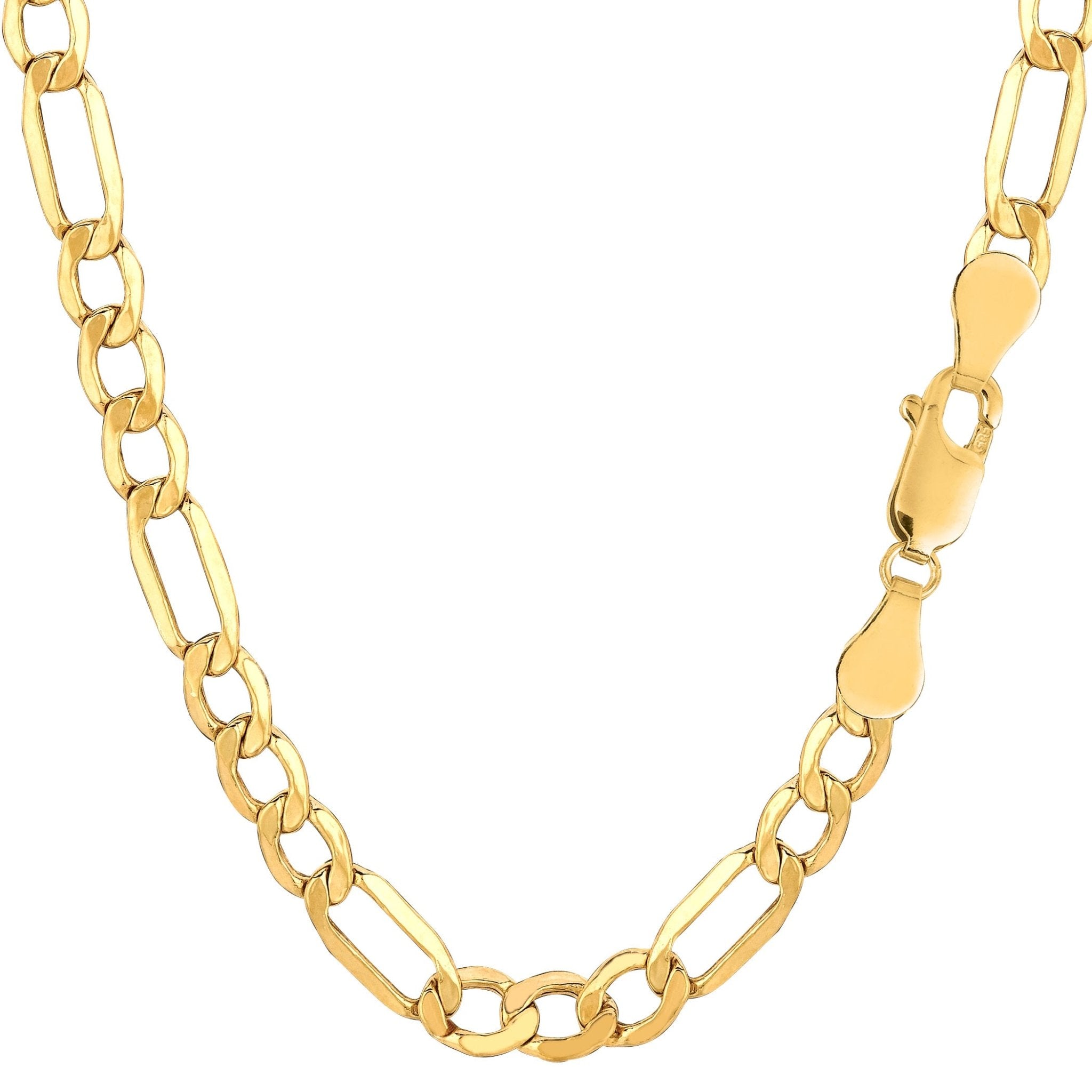 10k Yellow Gold Hollow Figaro Chain Necklace, 5.4mm - JewelryAffairs