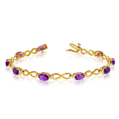 10K Yellow Gold Oval Amethyst Stones And Diamonds Infinity Tennis Bracelet, 7" - JewelryAffairs