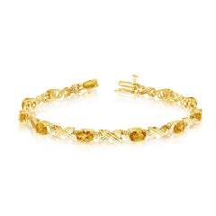 10K Yellow Gold Oval Citrine Stones And Diamonds Tennis Bracelet, 7" - JewelryAffairs