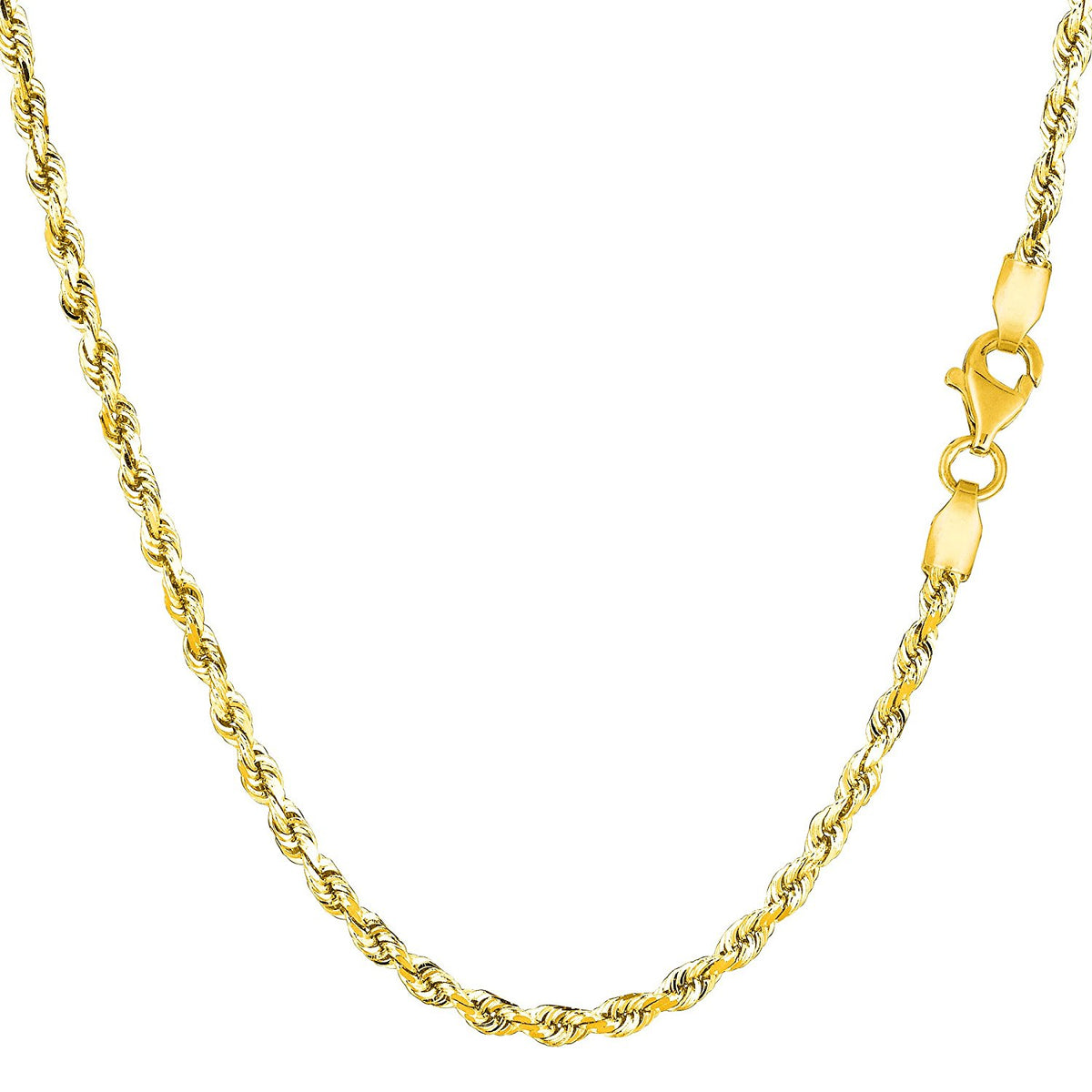 10K Yellow Gold Hollow Rope Chain Necklace, 1.6mm, 24" fine designer jewelry for men and women