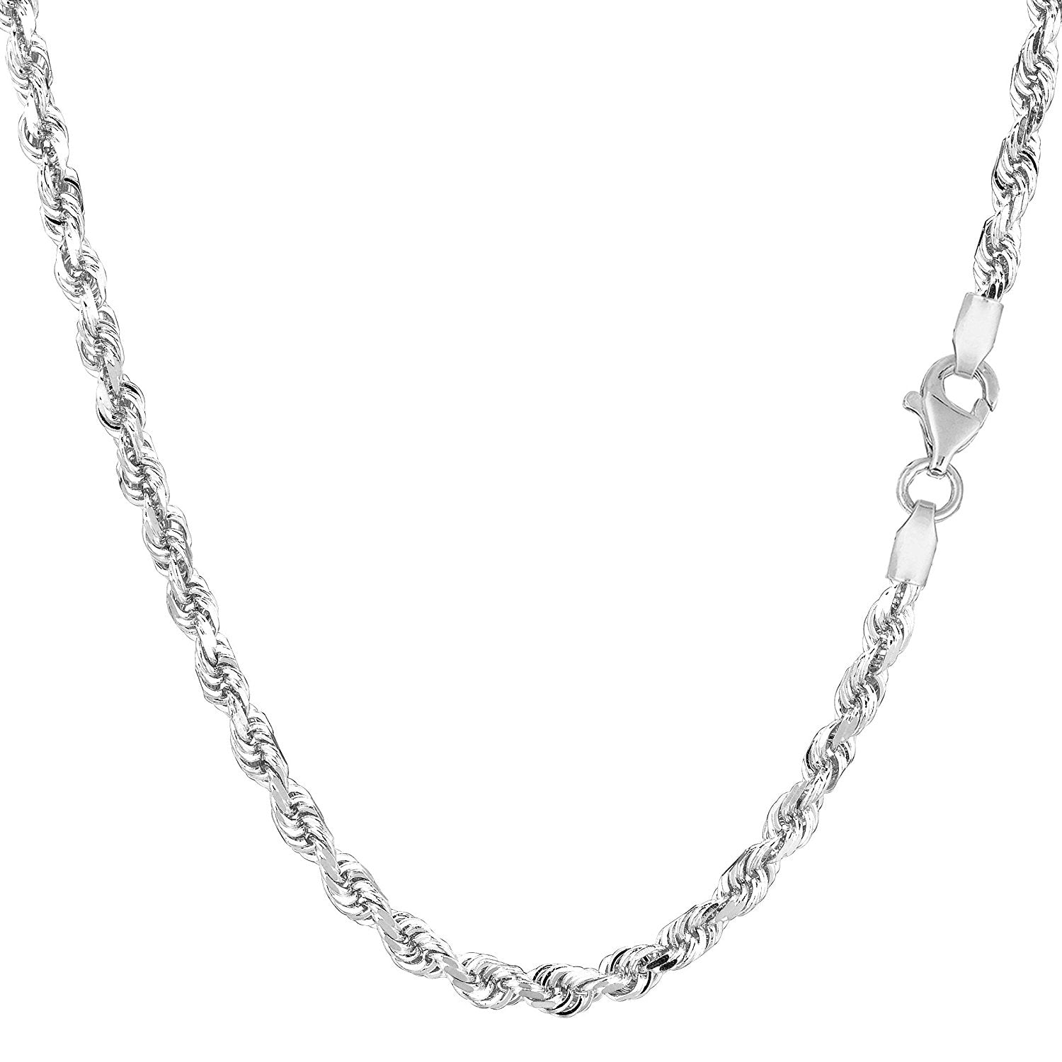 10K White Gold Hollow Rope Chain Necklace, 2mm, 24" fine designer jewelry for men and women