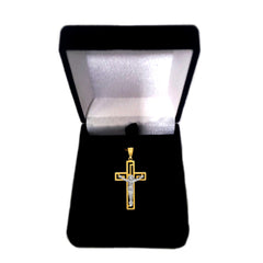 14k 2 Tone Gold Greek Key Style Crucifix Pendant - JewelryAffairs