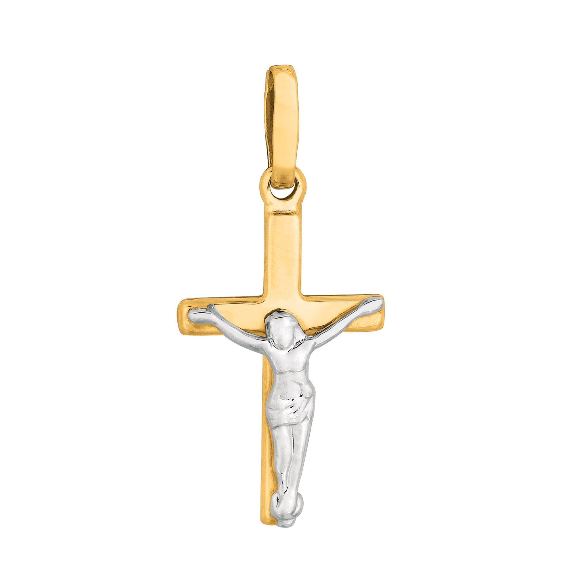 14k 2 Tone Gold Square Tube Crucifix Pendant - JewelryAffairs