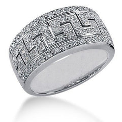 14K Gold Round Diamond Pave' Set Greek Key Ring, 0.74ctw - JewelryAffairs