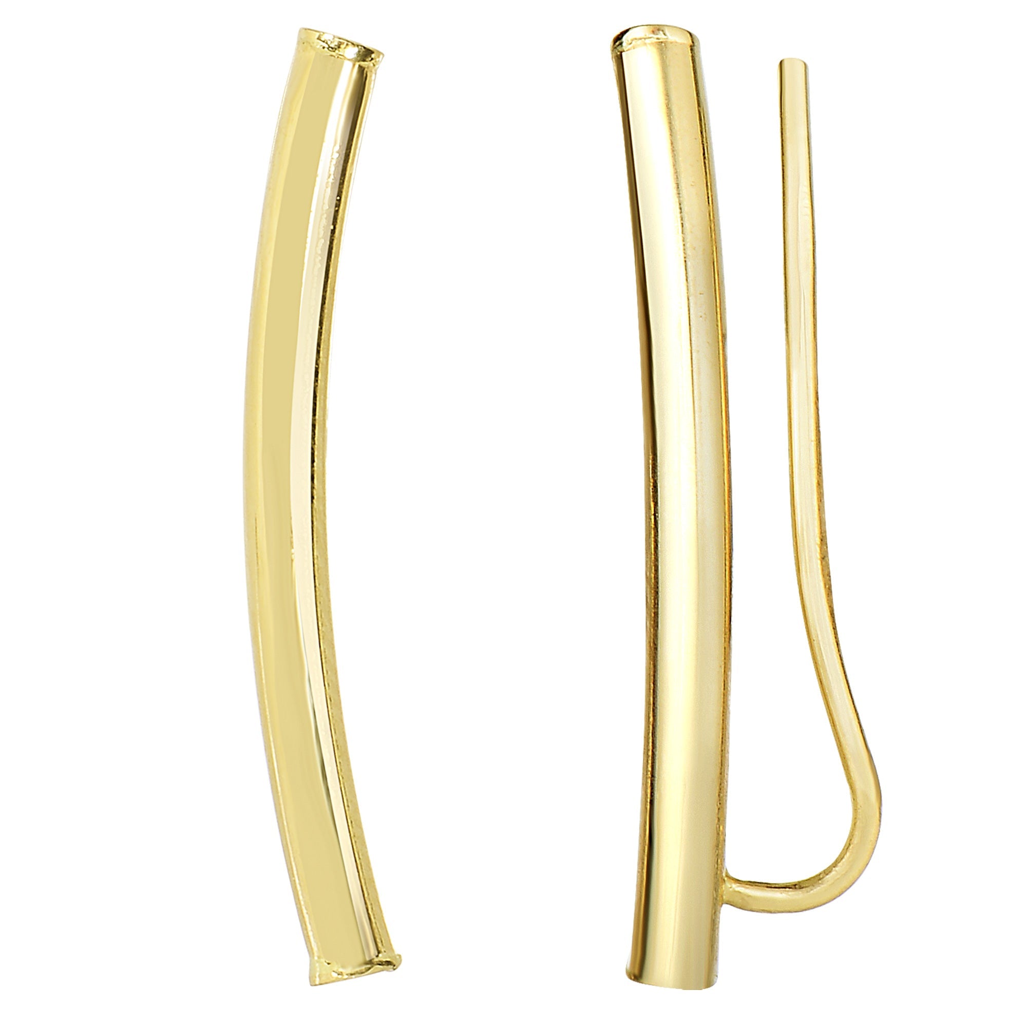 14k Gold Shinny Round Tube Curved Climber Earrings - JewelryAffairs
