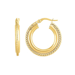 14K Gold Yellow Finish Hoop Fancy Earrings, Diameter 15mm - JewelryAffairs