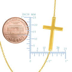 14k Real Solid Gold Sideways Cross Pendant Necklace, 18"