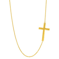 14k Real Solid Gold Sideways Cross Pendant Necklace, 18"
