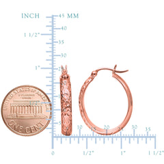 14K Rose Gold Hammered Polished Oval Hoop Earrings