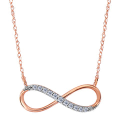 14K Rose Gold With 0.10 Ct Diamonds Infinity Necklace - 18 Inches