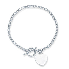 14k White Gold Chain Oval Link Heart Bracelet, 7.50" - JewelryAffairs
