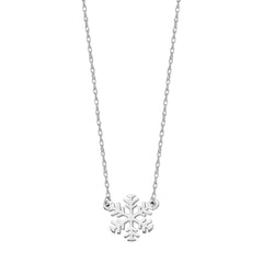 14K White Gold Mini Snowflake Pendant Necklace, 16" To 18" Adjustable