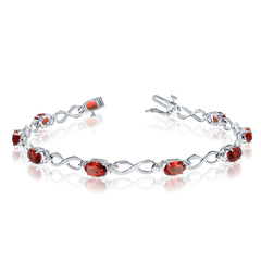 14K White Gold Oval Garnet Stones And Diamonds Infinity Tennis Bracelet, 7" - JewelryAffairs