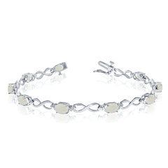 14K White Gold Oval Opal Stones And Diamonds Infinity Tennis Bracelet, 7" - JewelryAffairs
