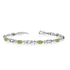 14K White Gold Oval Peridot Stones And Diamonds Tennis Bracelet, 7" - JewelryAffairs