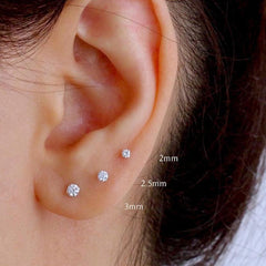 14k White Gold Round Cut White Cubic Zirconia Stud Earrings - JewelryAffairs
