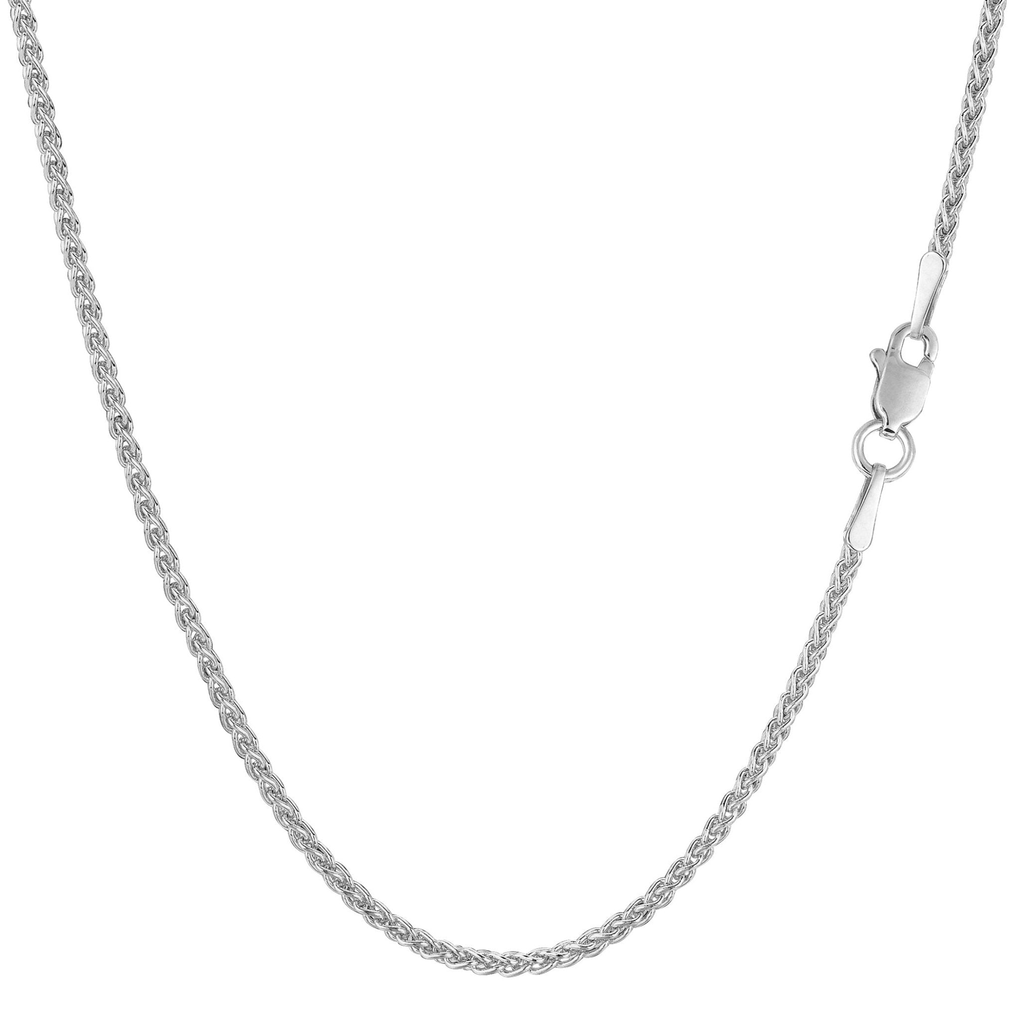 14k White Gold Round Wheat Chain Necklace, 1.5mm - JewelryAffairs