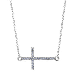 14k White Gold With 0.05ct Diamonds Side Ways Cross Necklace - 18 Inches